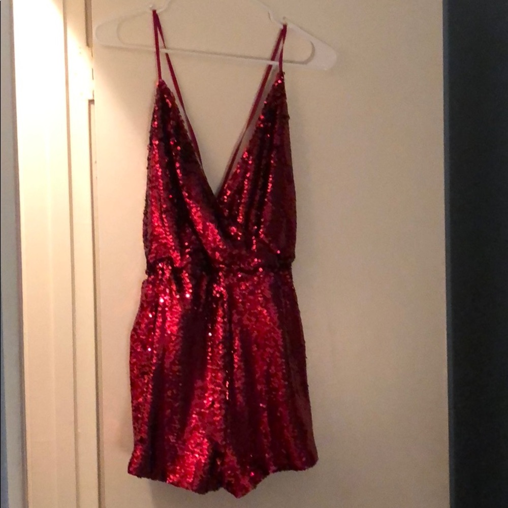 Red sequin romper